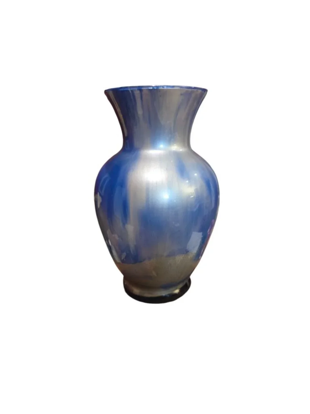 Fluid Art Acrylic Pour Glass Vase • Blue and Silver • Abstract Home Decor • OOAK